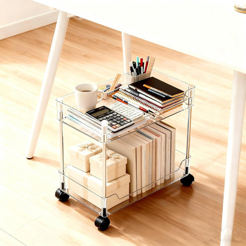 Betoveren 2 8.85 Inches) Tier Utility Rolling Cart Storage Organizer with Wheels Under Desk Mobile Bathroom Cart