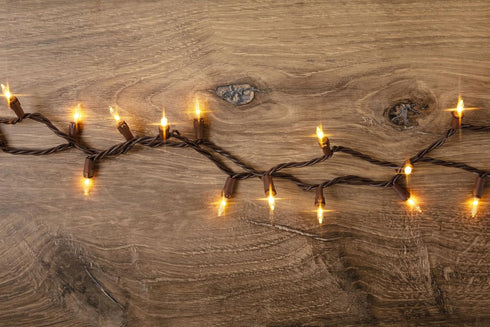 612 100 24.75 25.4 Vermont Clear LED Christmas String Lights on Brown Wire Cord, UL Approved, Indoor and Outdoor Use
