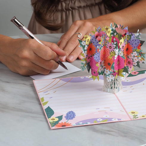 Paper Love 3D Floral Arrangement Pop Up Card, Gift for Birthday, Wedding, Anniversary, 5" x 7" Cover
