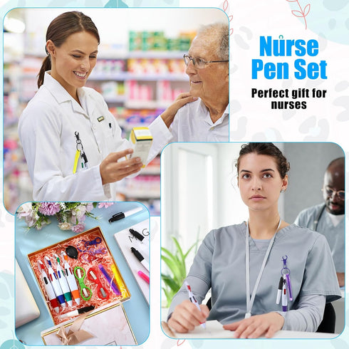 Fulmoon 150 Pcs Nurse Pen Set, 30 Retractable Nursing Badge Reel, 30 Ballpoint Pens, 30 Mini Highlighter, 30 Permanent