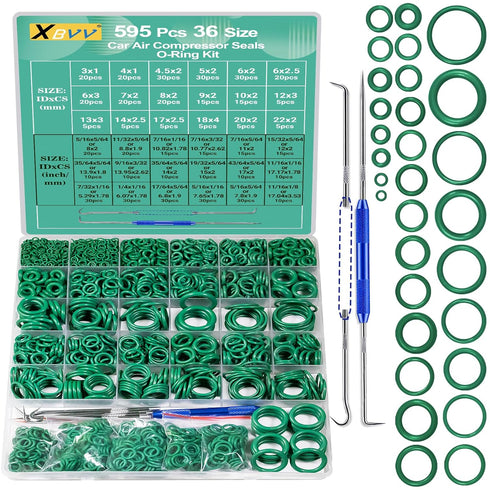 595 Pcs Metric and SAE Air Conditioning O-Ring Kit for Automotive A/C and Plumbing Seal Repairs