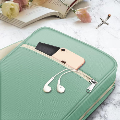 FINPAC Bible Cover, Carrying Book Case with Handle and Zippered Pocket, Gift for Mother Lady Women Men, Light Green