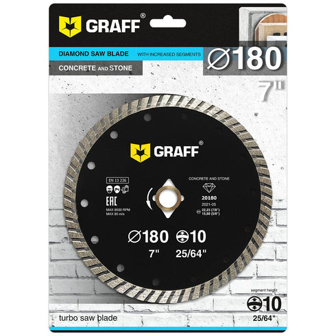 GRAFF 7 Inch Diamond Blade for Angle Grinder, Cutting Wheel for Stone, Marble, Granite, Brick, Concrete - Turbo Diamond