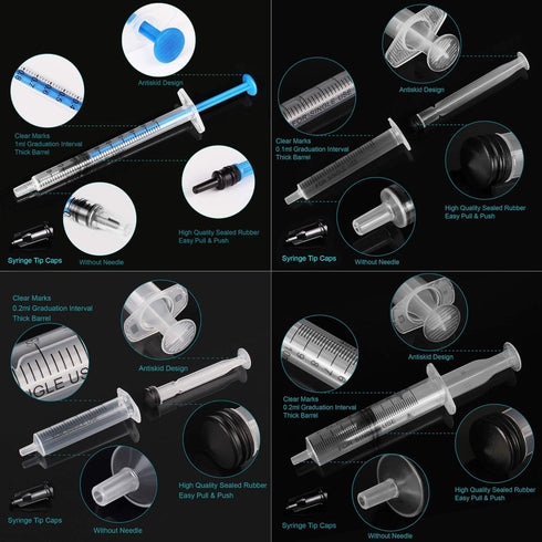 20 Pack Plastic Syringes - 1ml / 3ml / 5ml / 10ml, Sterile Packaging Syringe Without Needle, Caps