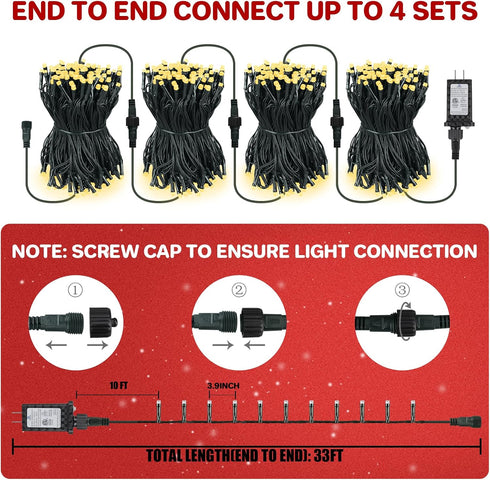 100LED 33FT, 8 FairyGlim Christmas Lights Outdoor Green Wire Connectable Christmas String Lights | Modes Twinkle Fairy