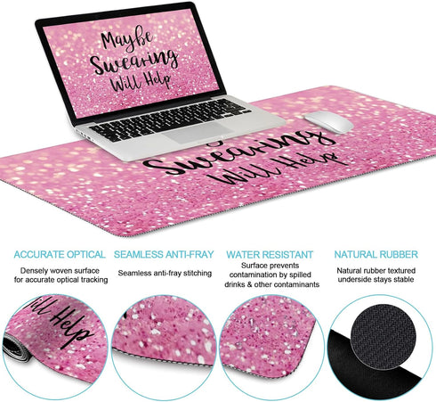 Pink Desk Mat Set, Ergonomic Mouse Pad with Wrist Rest, Large Desk Mat for Desktop, Gaming Mousepad Cup Coaster