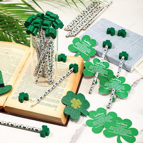 St. Patrick's Day Pencils, Shamrock Pencils with Greeting Cards, Green Pencils for Gift Prize Supplies (50 Sets)