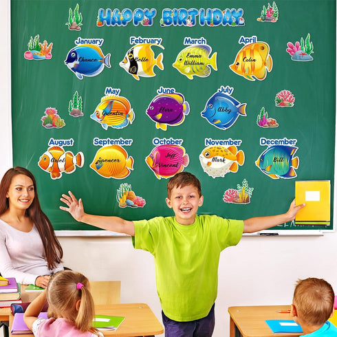 Under The Sea Birthday Bulletin Board Set, Ocean Theme Classroom Decorations, Sea Animals, Tropical Fish Cutouts, Wall