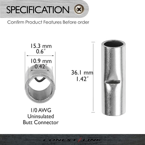 Conext Link BCU0-8 Uninsulated Butt Connector 8 Pack (1/0 Gauge)
