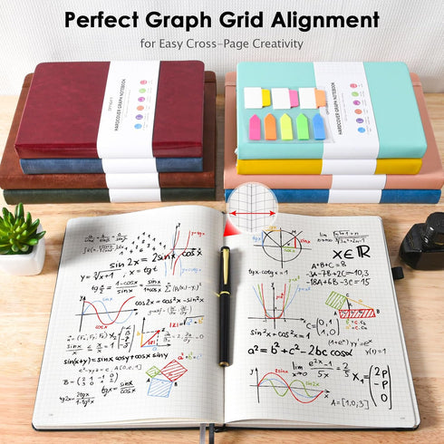Graph Paper Notebook, 312 Numbered Pages B5 Hardcover Journal, 100gsm No Bleed Grid Paper, Black