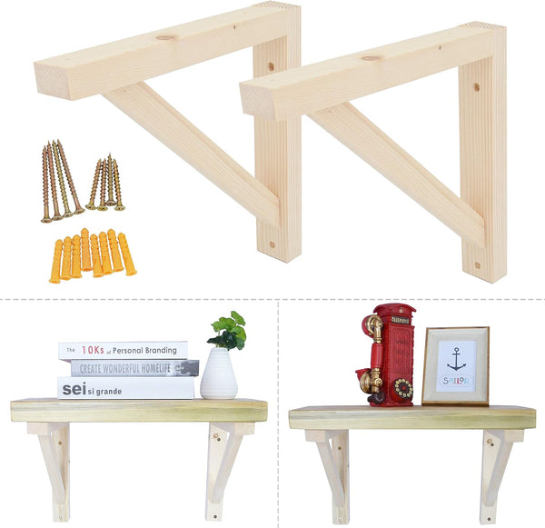 OVOV 2 Pack Wall Mount Wood Shelf Bracket Triangle Wooden Shelf Brackets