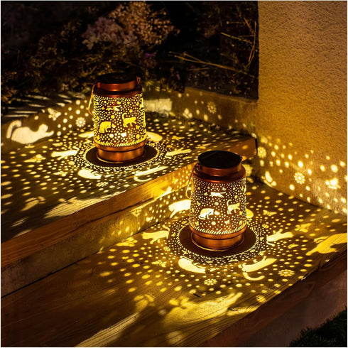 Mothers Day Gifts for Mom Cat Solar Lanterns Outdoor Waterproof Hanging Solar Lights Cat Gifts for Women Men Metal