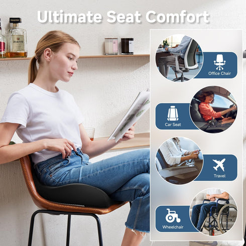 Benazcap Gel Seat Cushion for Office Chair Ergonomic Cushions-Gel & Memory Foam Coccyx Butt Pillow for Sciatica & Back