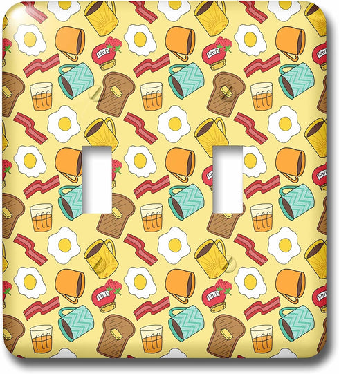 3dRose Eggs, Bacon, Toast, Coffee, Jam Morning Breakfast Pattern double toggle switch