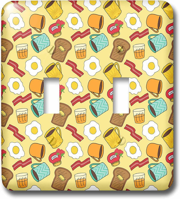 3dRose Eggs, Bacon, Toast, Coffee, Jam Morning Breakfast Pattern double toggle switch
