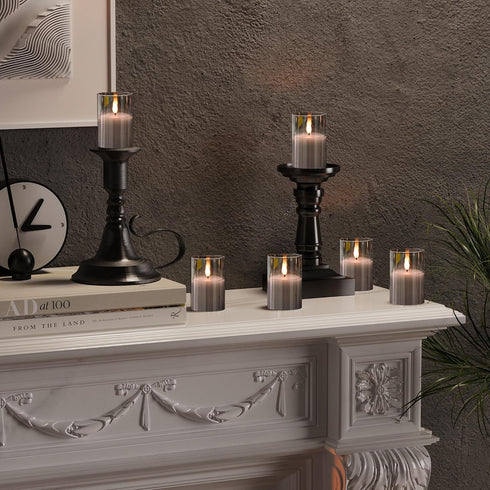 6Pack 2"X3" w/4 Timers+2 VIODAIM Glass Flickering Flameless Candles with Remote, Real Wax Votive Candles Battery