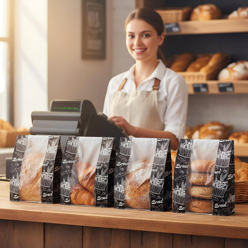 100 13.7x8.3x3.5 inch Nicunom Pcs Paper Bread Bags for Homemade Bread, Sourdough Bags with Window Large Bakery Bags