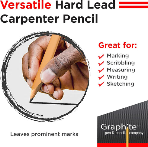 GRAPHITE Hard Lead Carpenter Pencils Bulk, Pack of 12 #2 (HB) Yellow Wooden Pencils
