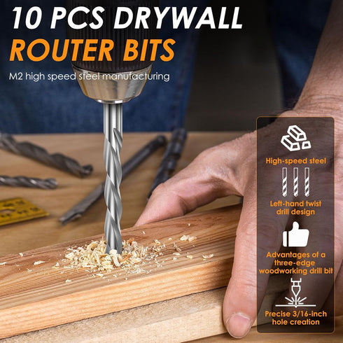 LYIYEYAN 10Pcs 3/16 Inch M2 Drywall Router Bits, Drywall Cutting Bit, High Speed Steel Spiral Downward Guidepoint Drill