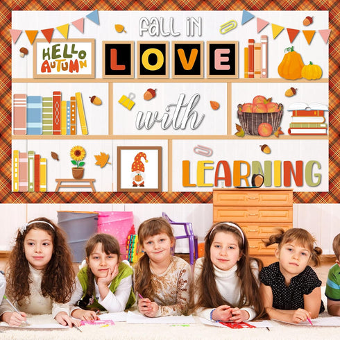 Set Bookshelf Bulletin Board Fall in Love with Learning Classroom Decoration Reading Library Inspirational Paper