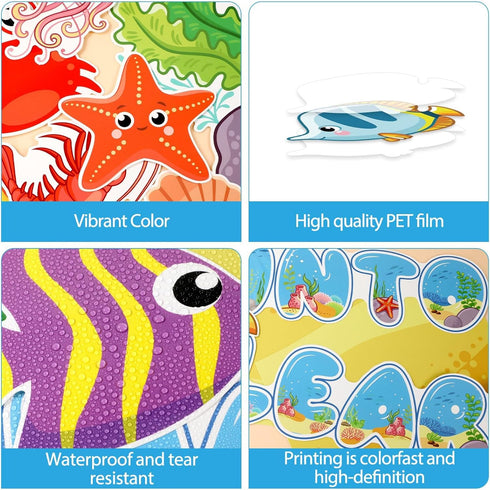 Ocean Fish Bulletin Board Classroom Decorations, Under The Sea Set, Sea Animal Life Paper Cutouts for Tropical Theme