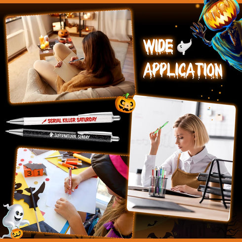 Sherr 7 Pcs Halloween Weekday Pens, Glitter Fancy Funny Ballpoint Pens with 10 Pcs Black Ink Refills for Office