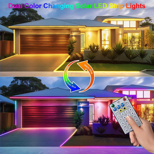 32.8Ft IP68 ZAIYW Dual Color Changing Solar LED Strip Lights Outdoor, Waterproof Strip Lights with Timer Remote