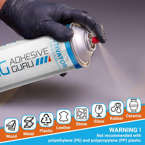 Adhesive Guru CA Glue Accelerator Spray (3.38 fl oz) - Aerosol Activator for Super Glues, Not a Glue by Itself