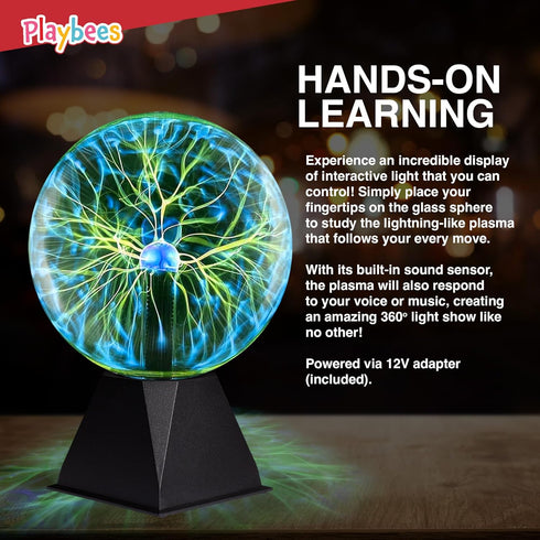 7 Inch Bulb Playbees Green Plasma Ball - - Tesla Coil Static Electricity in a Vacuum Pressurized Glass Globe, Nebula