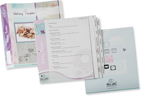 Baker's Recipe Organizer Kit: Long Index Tabs for Three-Ring Binder with Cover