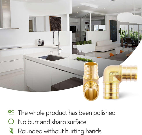 1/2" Lead-Free Brass Barb Crimp Pipe Fitting 90 Degree Elbow (Pack of 10) PEX 1/2 Inch Fittings
