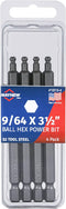 Mayhew Tools 19518-4 USA SAE Ball Hex Power Bit - 9/64 x 3.5", 4-Pack