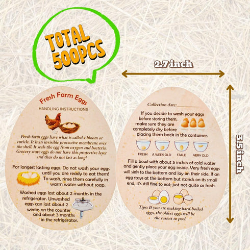 RucaDeco 500 2.7 3.5 Inches Pcs Premium Fresh Farm Egg Handling Instruction Cards - X - Egg Stamps for Eggs Care Egg