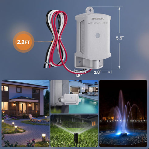 15 120V SURAIELEC AMP WiFi Smart Timer Switch for Outdoor Electrical Boxes, WiFi Pool Timer, for Waterproof Outlet
