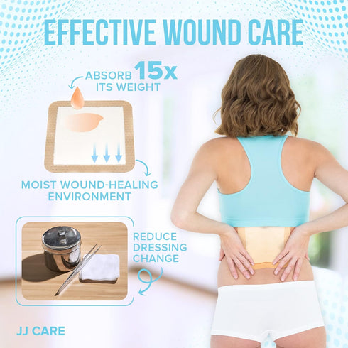 JJ CARE Silicone Foam Dressing 6x6, Pack of 5, Waterproof Wound Dressing with Adhesive Border