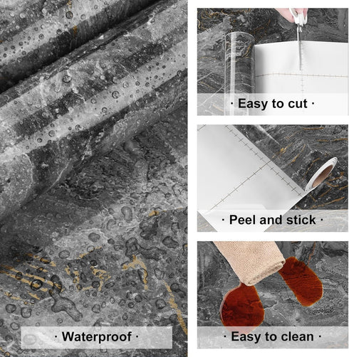 Black/Gold Marble Contact Paper, Peel and Stick Glossy Waterproof Wallpaper for Cabinets, Shelf 15.7"X78.8"