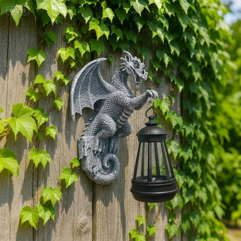 Generic 9-inch Large Solar-Powered Dragon Statue, Outdoor Decoration - Garden Decor with Solar Light, Waterproof Wall