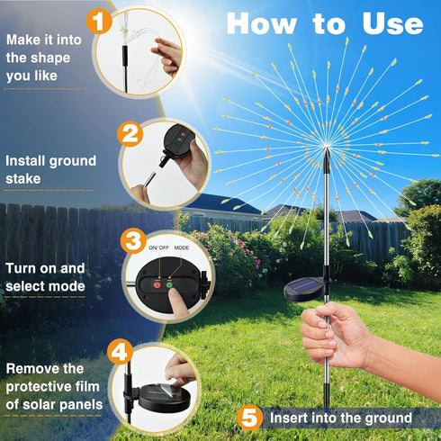 1 Pack 8 btfarm Solar Garden Lights Outdoor, Modes Firework Lights Solar Powered, Waterproof Twinkle Fairy Light