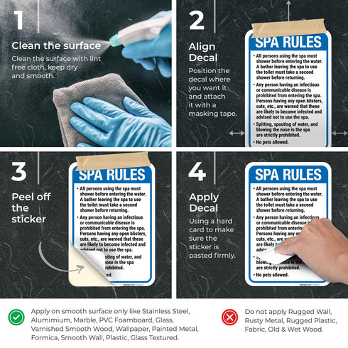 10x7 Inches, 4 Spa Rules All Person Using The Spa Must Shower Before Hawaii Sign, Mil Vinyl Decal Stickers Weather