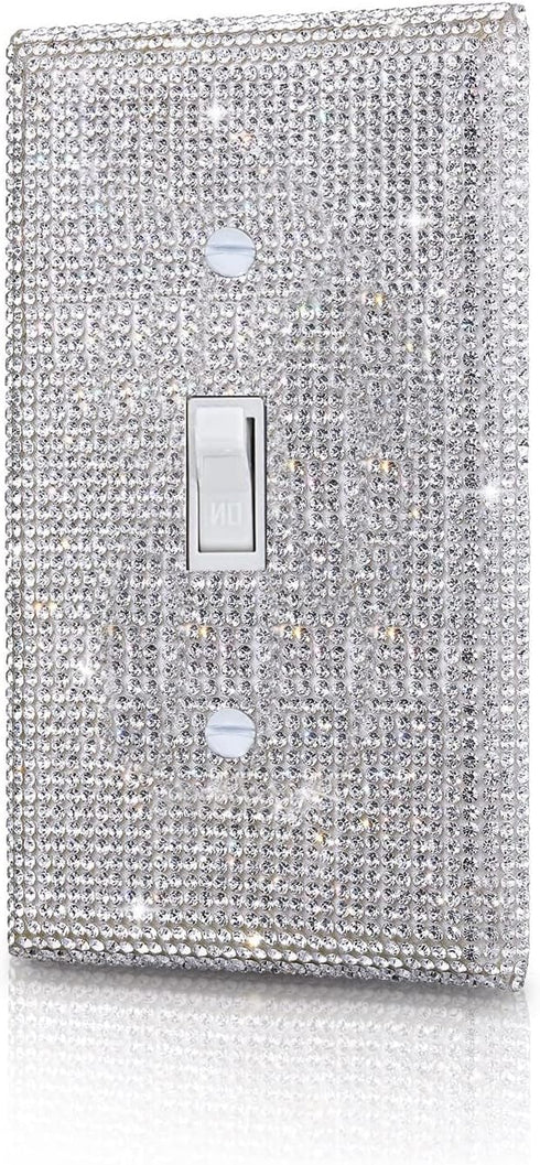 Silver Bling Rhinestones Single Toggle Switch Light Switch Cover Plates Decor Cute Sparkling Wall Plates For Home Bedroom Kitchen Outlet Covers Decorative (Single Toggle) by MXSGJZX