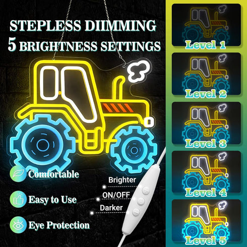 Generic Dimmable Tractor Neon Sign Wall Decor, Cartoon Farm LED Wall Light, USB Powered Neon Lamp, Boys Bedroom