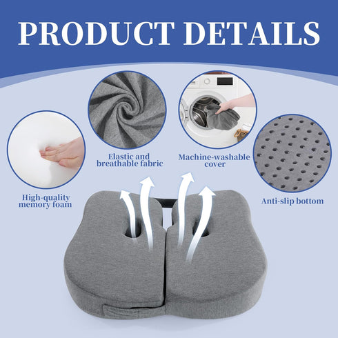 BALAPET Foldable Sit Bone Seat Cushion for Pressure Relief, Memory Foam Comfort Ischial Tuberosity Seat Pillow for Hip