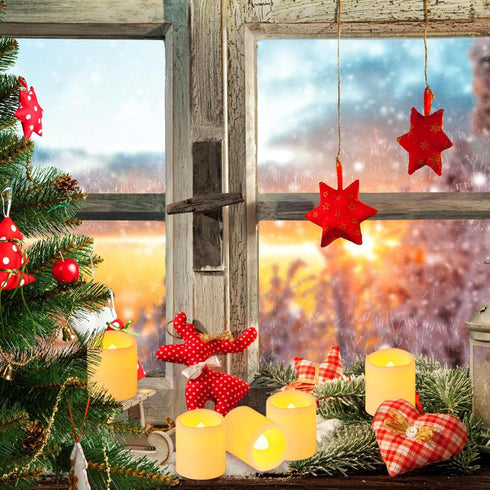 24 Pack 1.5" x 1.8" Flameless Flickering Battery Operated Tea Lights, LED Votive Candles for Decorations