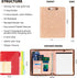 Ospelelf Leather Portfolio Folder - 3 Ring Binder with Storage Clipboard, Fits Letter Size Paper, Faux Rose Gold