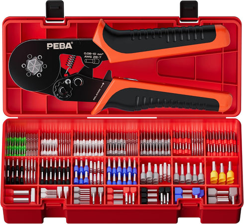 PEBA Hexagonal Ferrule Crimping Tool Kit, AWG 28-7 Self-Adjusting Ratchet Crimper with