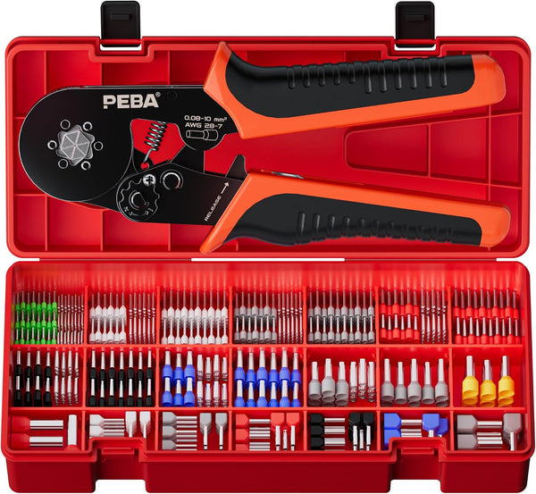 PEBA Hexagonal Ferrule Crimping Tool Kit, AWG 28-7 Self-Adjusting Ratchet Crimper with