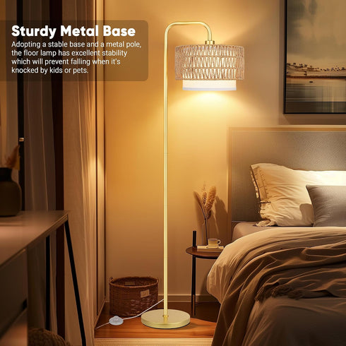 3 Dimmable Bulb, PARTPHONER Gold Floor Lamp for Living Room, Farmhouse Tall Lamp with Color Temperatures Remote & Boho