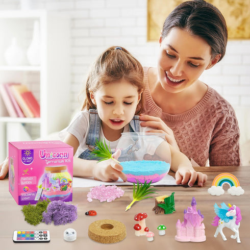 CXXDE 13 5-10 Light-Up Unicorn Terrarium Gifts, DIY Night Light Kit with Remote Control and Lighting Colors, Night