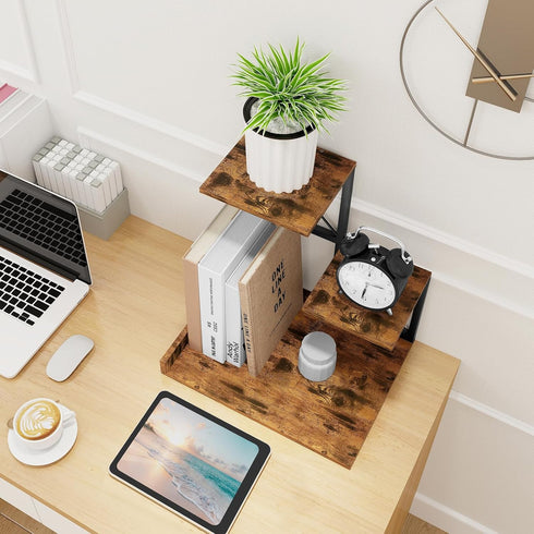 ELITEROO Desk Shelf Organizer, Wood Desktop Small Bookshelf, 3 Tier Storage Shelf Riser for Office Decor