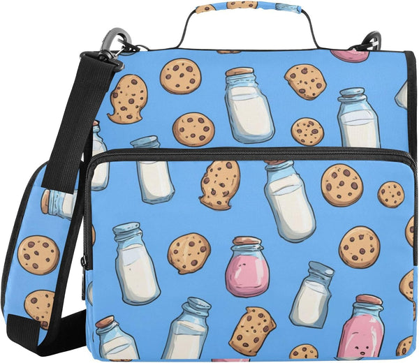 Fisyme Cookies and Milk Cartoon Zipper Binder 3 Ring with Zipper and Shoulder